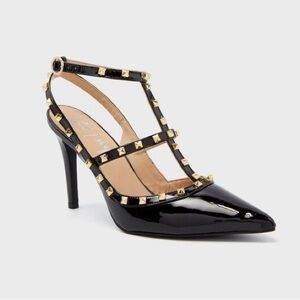 French Sole Black Patent Leather Studded Heels size 10